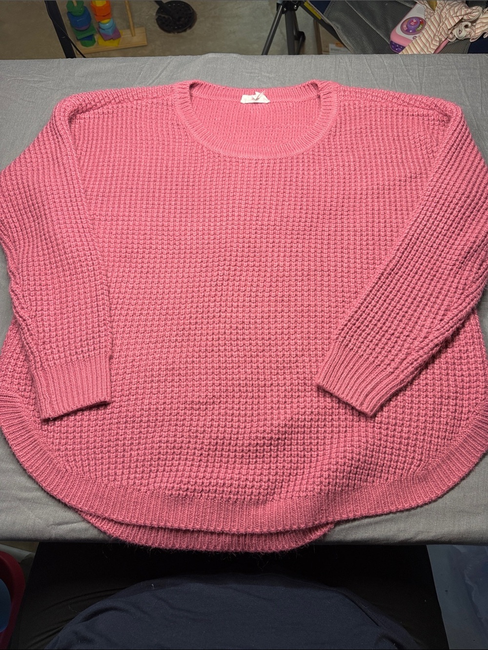 Westbound Pink Waffle Knit Crewneck Sweater